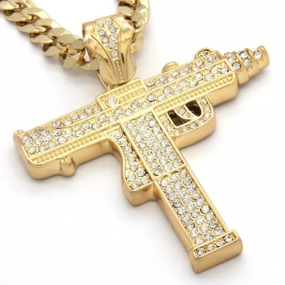 Accessories Iced Out Gold Diamond Uzi Pendant Cuban Link Chain Poshmark